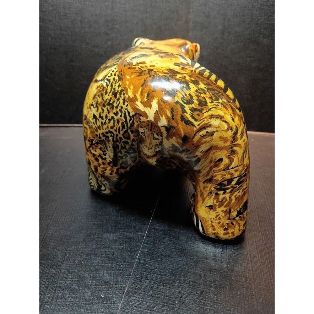 Vintage La Vie Safari Patchwork Bear Figurine Porcelain Wildlife Animal Print 9" - Picture 3 of 13